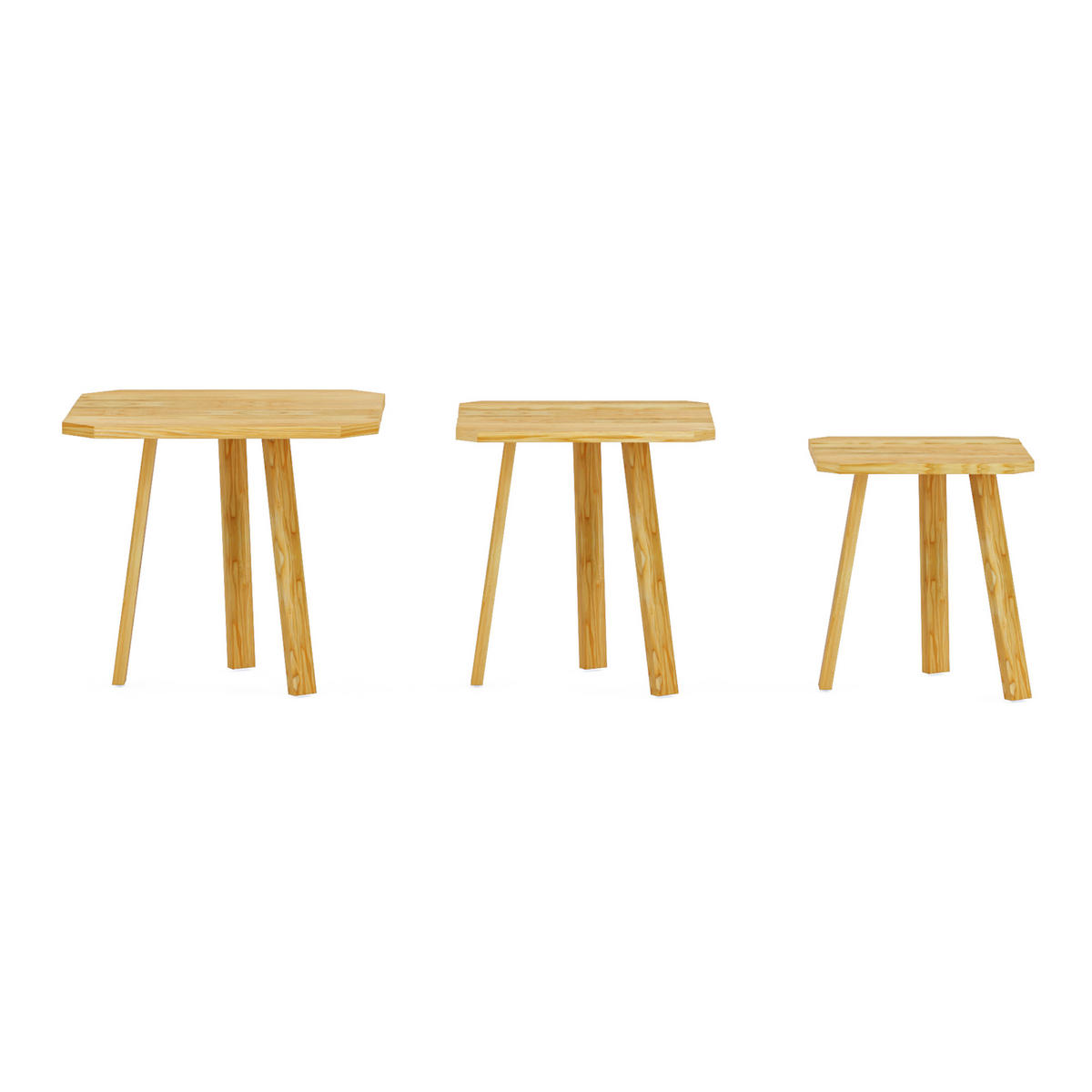 BEISTELLTISCH-SET 3 TLG. Masku - Naturfarben, Holz (30/30/50cm) - [en.casa]