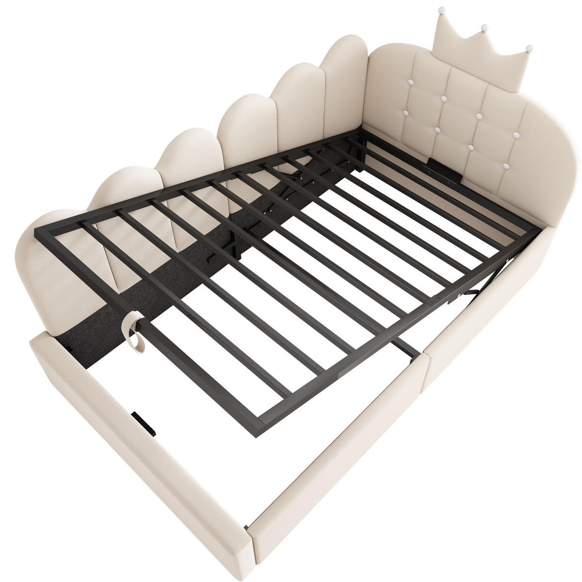 SAMT-POLSTERBETT 90/200 cm mit Bettkasten und gepolstertem Kopfteil in Beige - Beige, Textil (90/200cm) - BEAOK