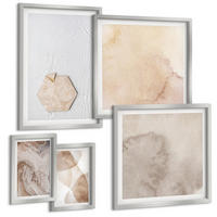 BILDER SET 5er Set - 50x50 cm & 20x30 cm & 40x60 cm Silberner Rahmen - Designabstraktion, Naturinspiration - Silberfarben, Kunststoff (40/60cm) - TULUP