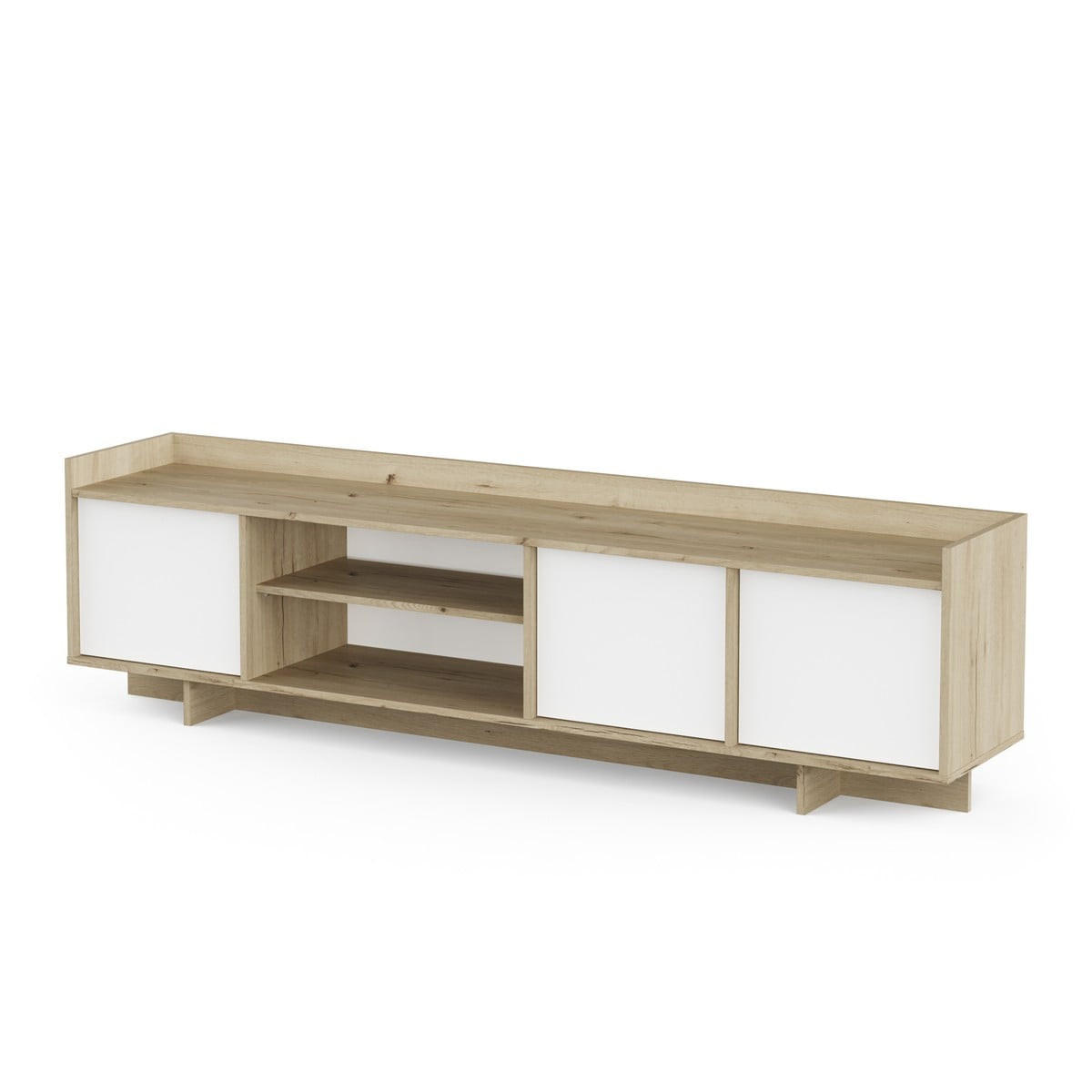 TV-MÖBEL mit 3 Türen und 1 Nische, Dekor in königlicher Eiche und Weiß 183/36,2/49,6 cm - Eschefarben, Holzwerkstoff (36.2/49.6/37.7cm) - Calicosy