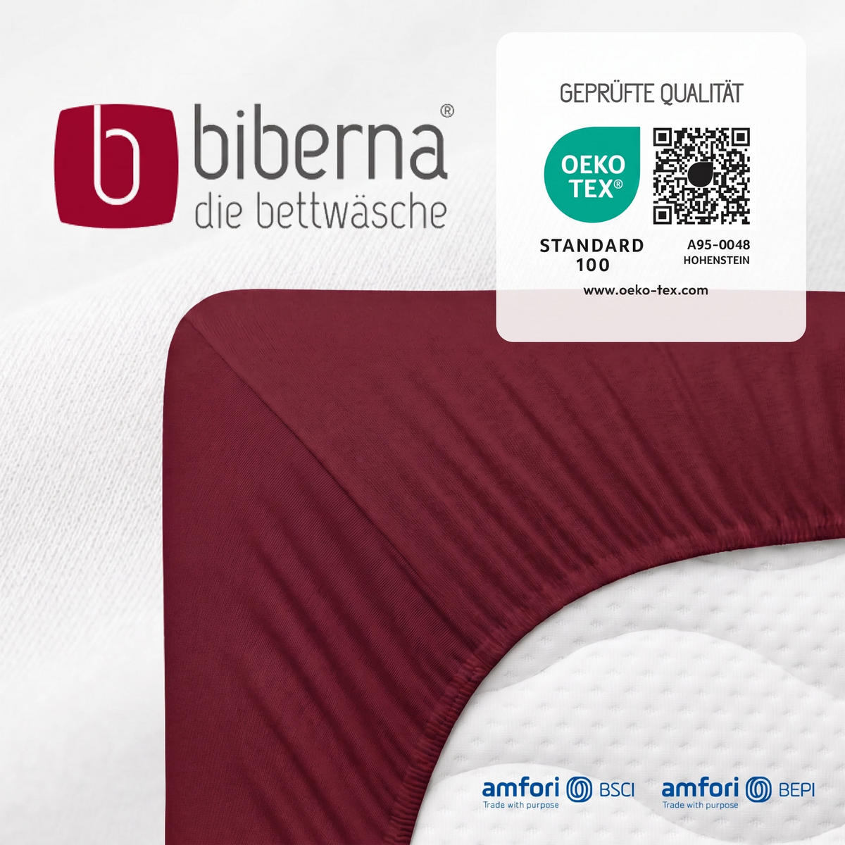 SPANNBETTTUCH Deluxe Jersey burgund, 90x190 cm - 100x220 cm - Bordeaux, Textil (100/220cm) - biberna