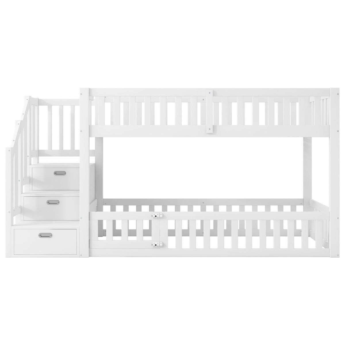 ETAGENBETT 90/200 cm & 90/200 cm in Weiß mit Leiter und Stauraum - Weiß, Holz/Holzwerkstoff (90/200cm) - CHICFURN