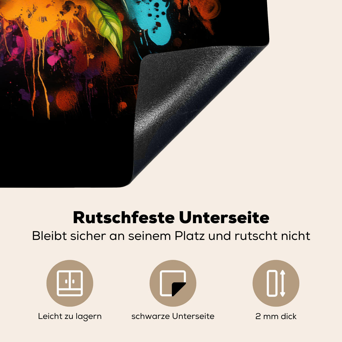 HERDABDECKPLATTE Gemüse - Paprika - Knoblauch - Graffiti - Farbe - Bunt 77x59 cm - Rot, Kunststoff (77/0.2/59cm) - MuchoWow