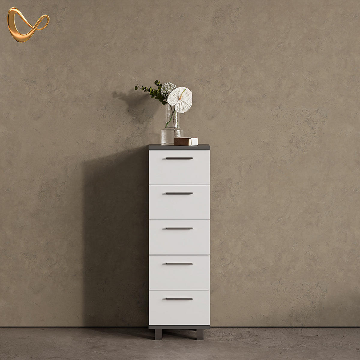 BADSCHRANK Eisak Anthrazit 30 x 95 cm - Anthrazit, Holzwerkstoff (30/95/30cm) - Livinity®