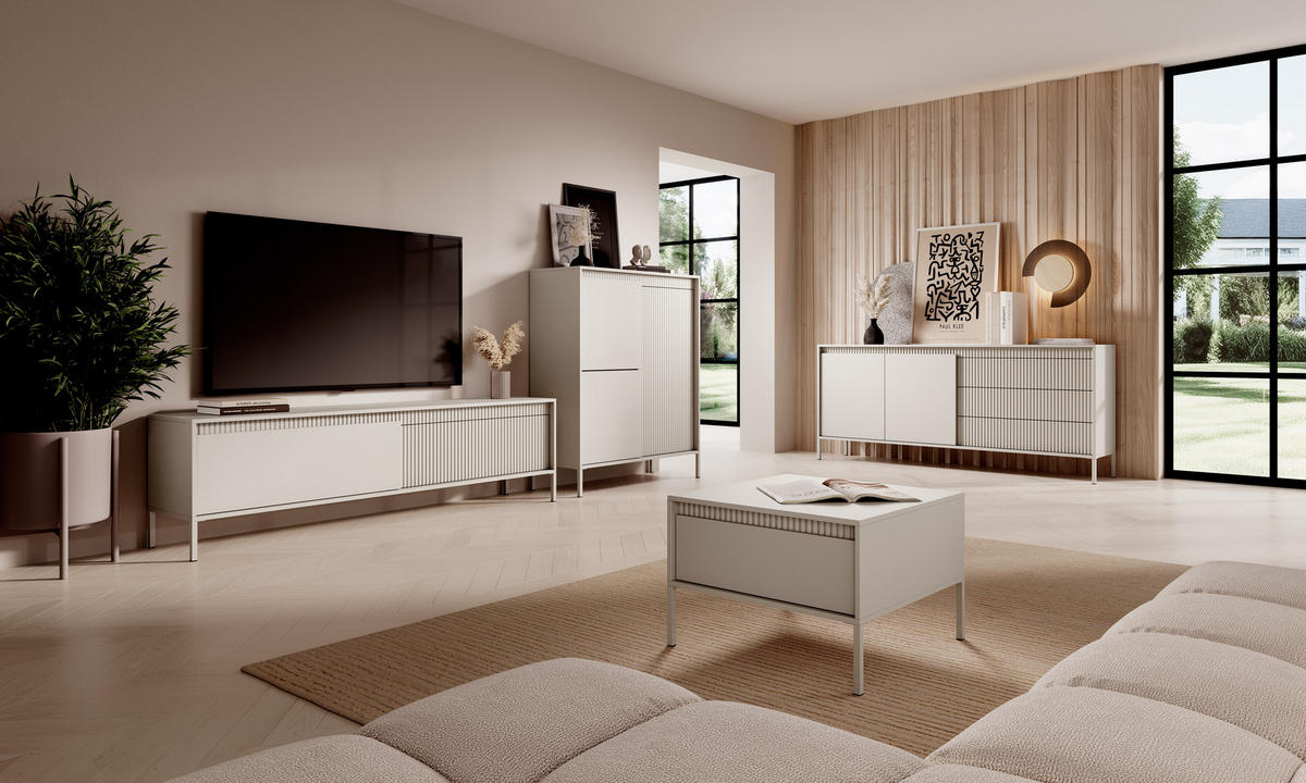 SIDEBOARD Trentinis 2T 3S Beige 153,5/81,4/39,5 cm – Geriffelten Fronten - Beige, Holzwerkstoff/Metall (153.5/81.4/39.5cm) - AX Living