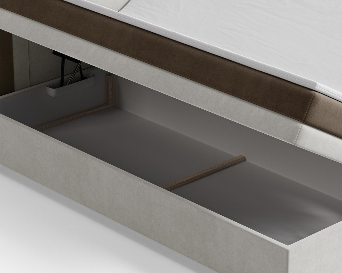 BOXBETT - Bett 10 NEST - Riviera - 140x200 cm - Modernes Polsterbett mit Bettkasten - Braun, Holz (140/200cm) - ROYAL24_MARKT