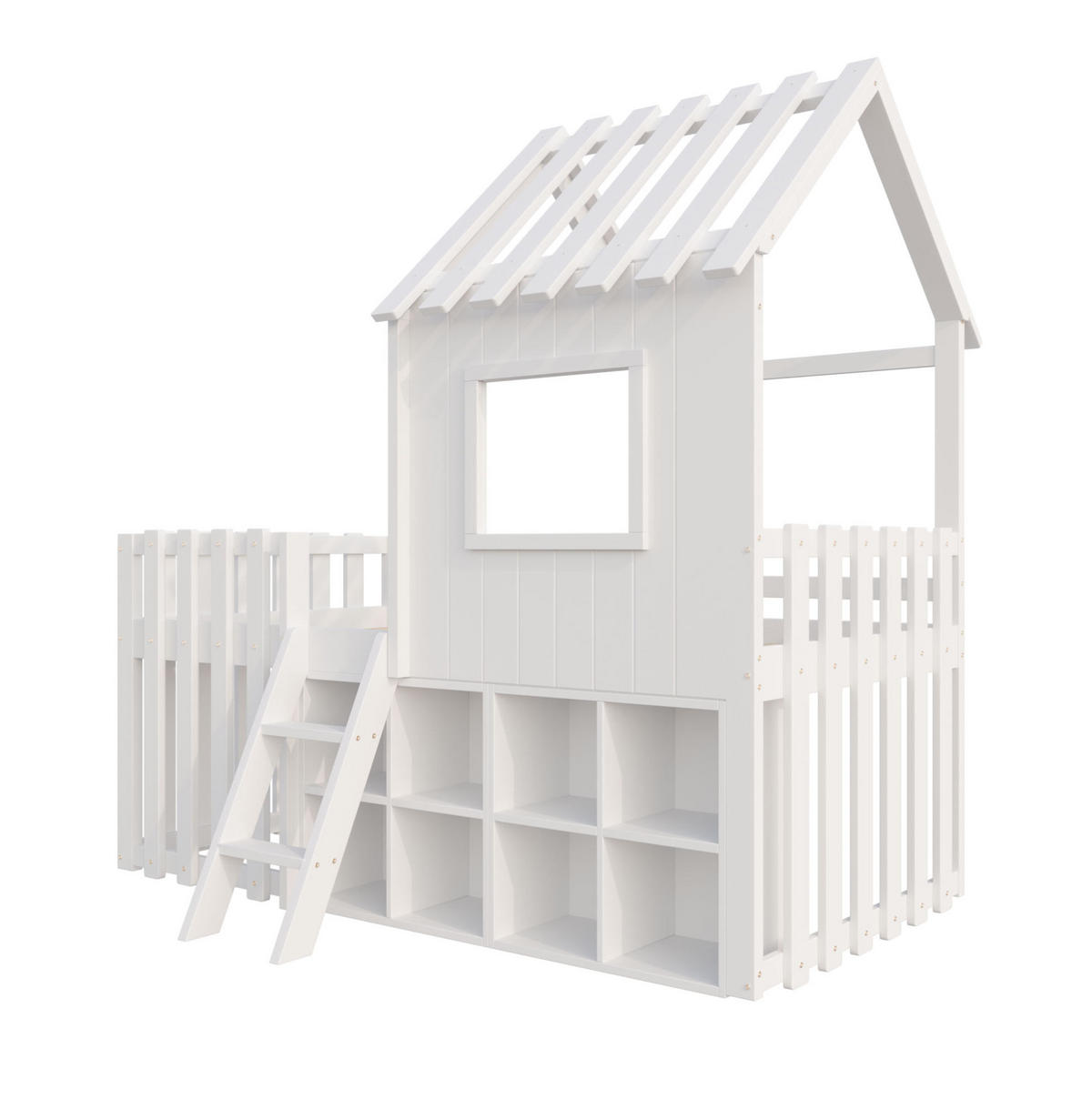 DOMČEKOVÁ posteľ 90/200 cm biela s úložným priestorom a oknami z masívneho dreva - biela, drevo (90/200cm) - OKWISH