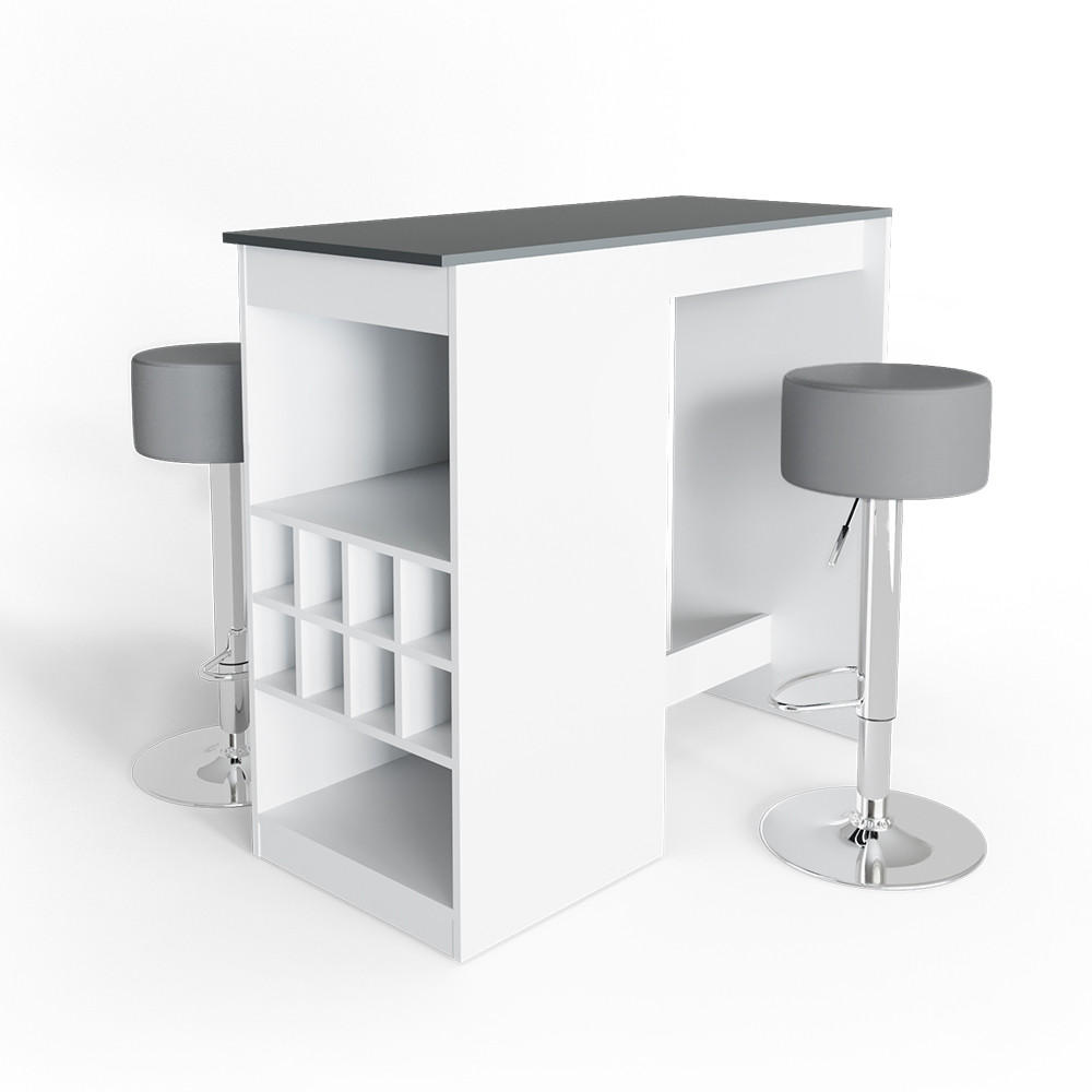 BARTISCH-SET Ross Weiß/Anthrazit 115 x 50 cm mit 2 Barhockern - Anthrazit/Weiß, Holzwerkstoff (115/104.6/50cm) - Vicco