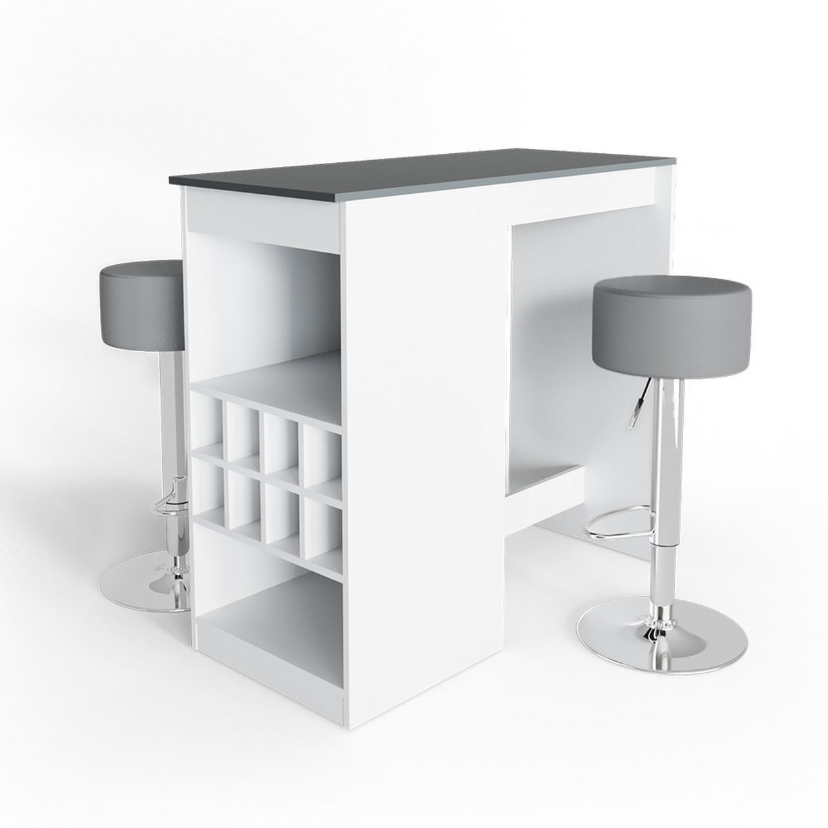 BARTISCH-SET Ross Weiß/Anthrazit 115 x 50 cm mit 2 Barhockern - Anthrazit/Weiß, Holzwerkstoff (115/104.6/50cm) - Vicco
