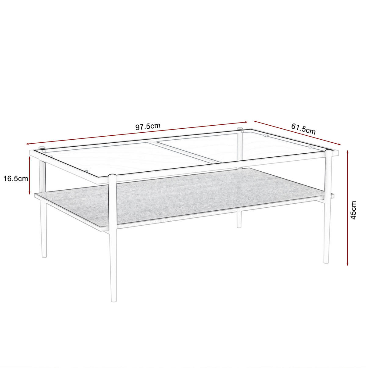 COUCHTISCH 97,5/61,5/45 cm aus Glas und MDF mit Ablage in Grau/Weiß - Weiß, Glas (97.5/61.5/45cm) - Flora Grace