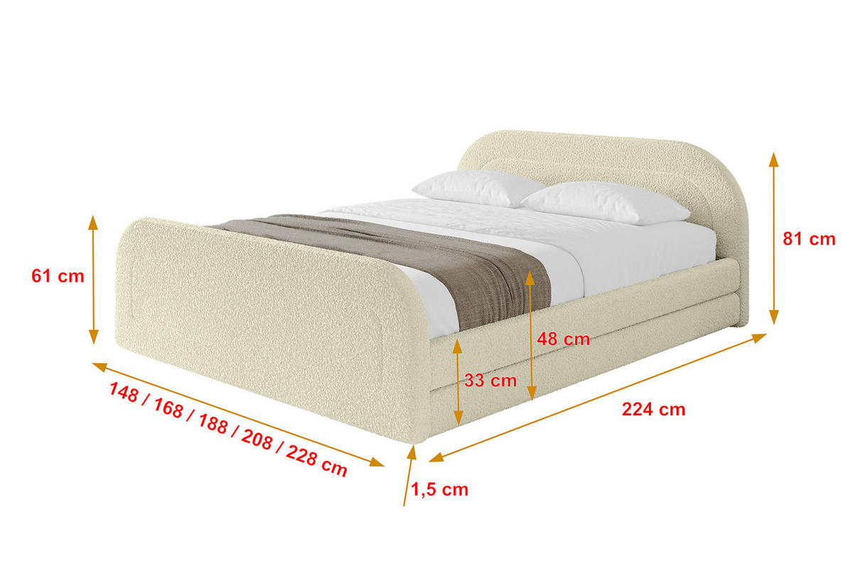 POLSTERBETT mit Bettkasten, Fußteil und Lattenrost, Boxbett mit Matratze H3/H4 - LERIS-v1-Z 180x200 Beige - Taupe, Holzwerkstoff/Textil (180/200cm) - ALTDECOR