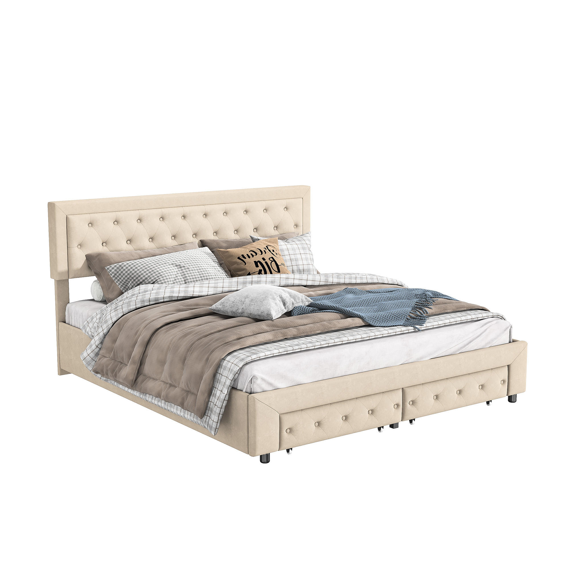 POLSTERBETT 180x200 cm, Beige, Lattenrost und Schubladen - Beige, Textil/Metall (180/200cm)