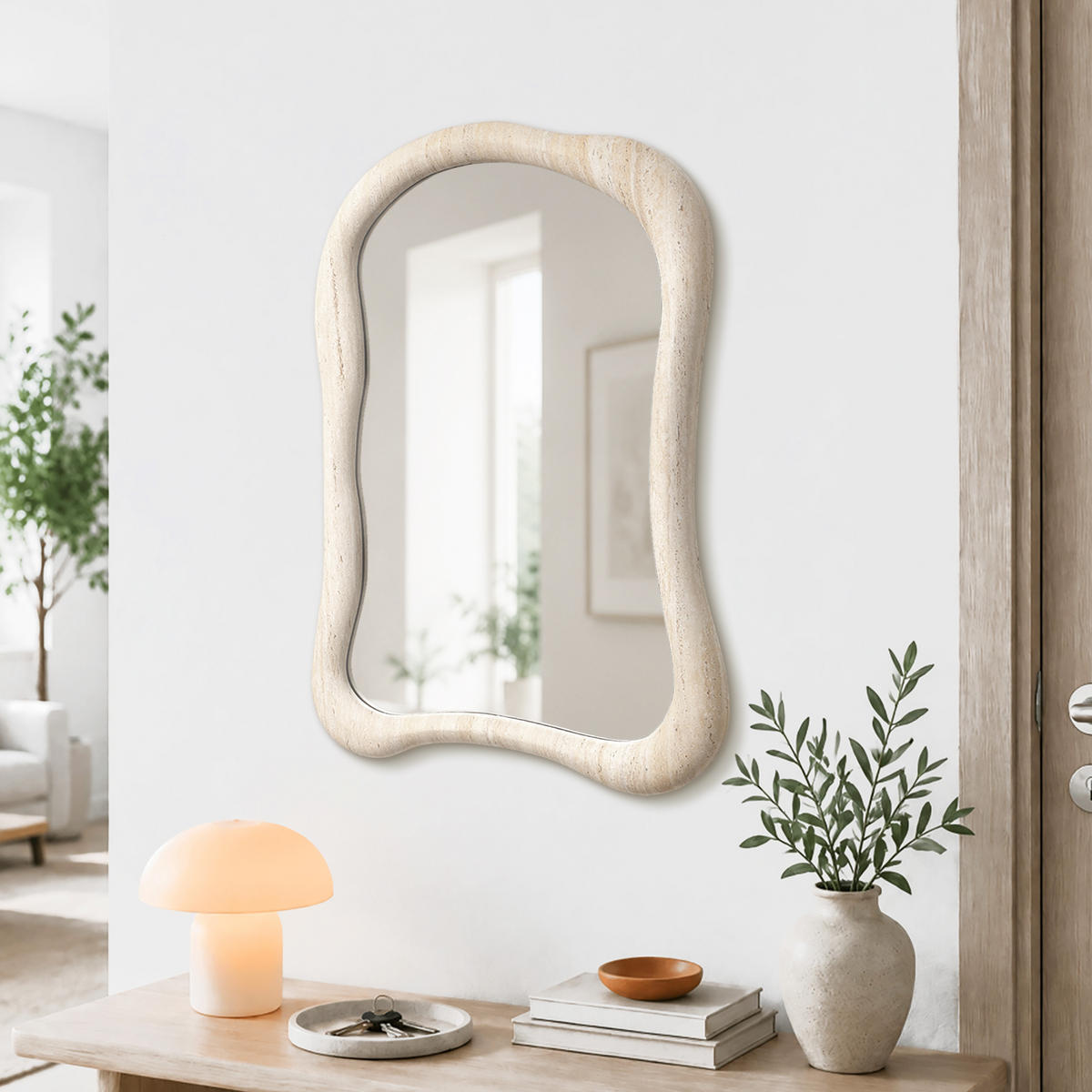 SPIEGEL unregelmäßig Rechteckig mit Holzrahmen 70×50 cm - Beige, Glas/Holz (50/3.6/70.5cm)