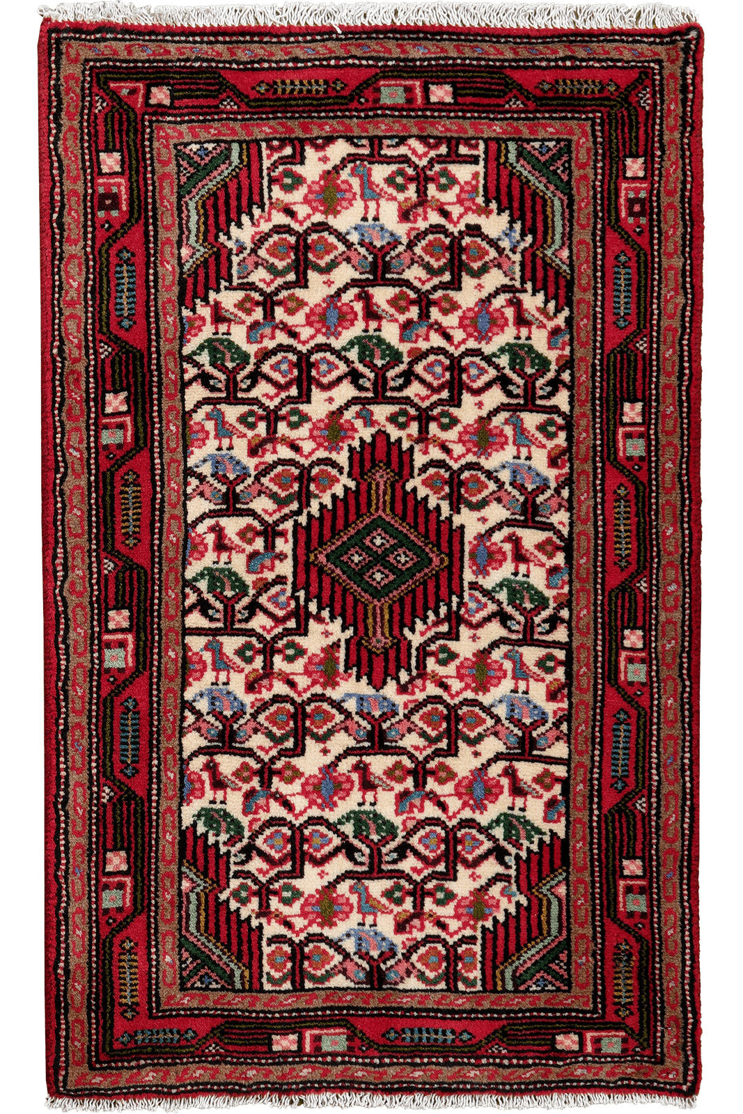 ORIENTTEPPICH handgeknüpft Assadabad Beige, Rot 97/59 cm Schurwolle - Beige/Rot, Textil (59/97cm) - Looma