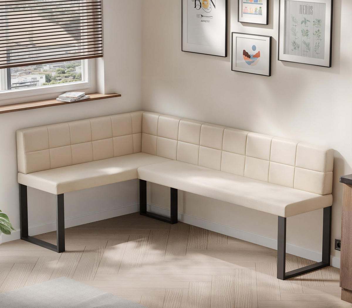 ECKBANK links SANA U Kunstleder gesteppt, 128/168 cm Beige - Beige, Kunststoff/Textil (128/168cm) - Idohome