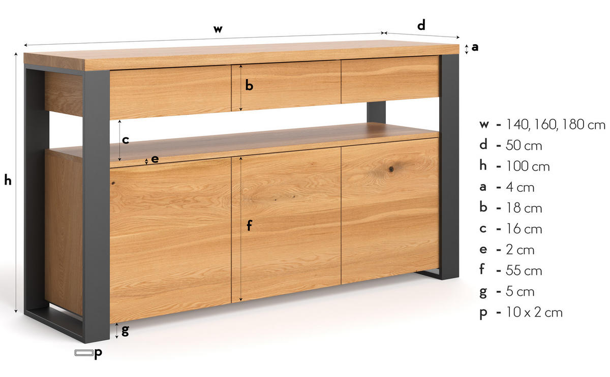 SIDEBOARD Hylde aus massivem Eichenholz 160 cm - Eichefarben/Naturfarben, Holz (160/100/50cm) - Danzz