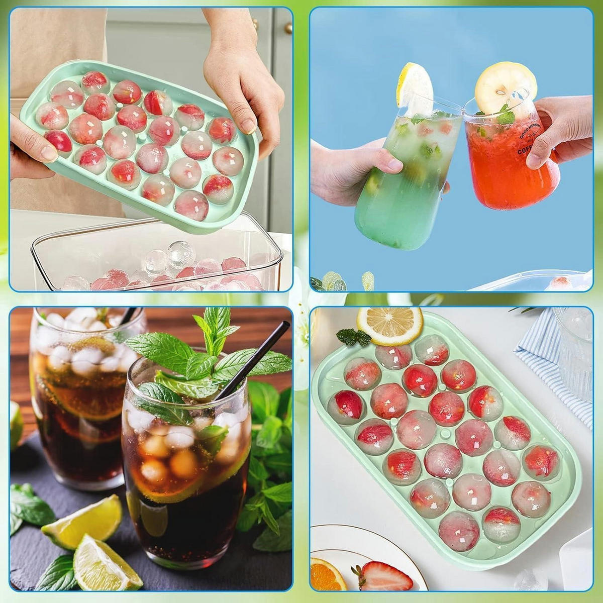 EISWÜRFELFORM 2-teiliges Set für 44 Eisbälle BPA-frei Silikon Grün und Rosa - Multicolor, Kunststoff (12/3.8/20cm)