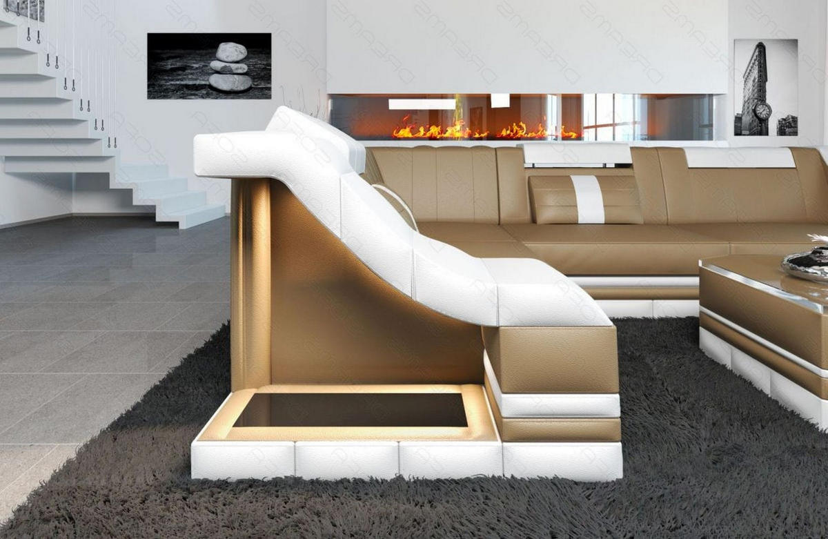 COUCH Bianchi Sandbeige Weiß Büffelleder - Sandfarben, Leder (271/196cm)
