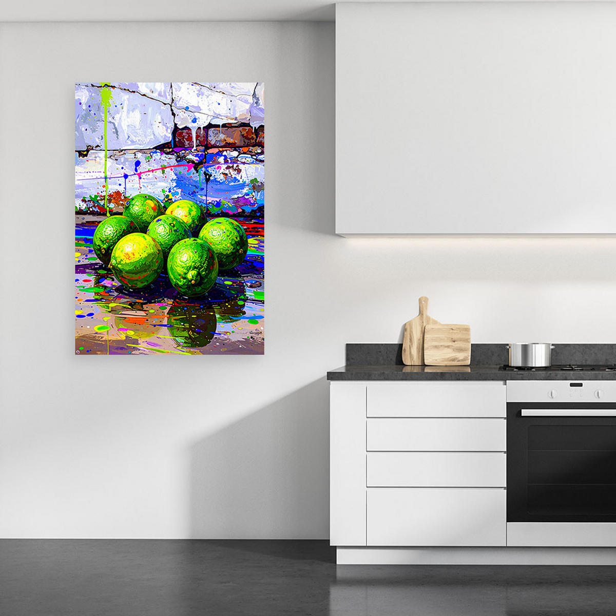 LEINWANDBILD Graffiti Limetten Zitronen Obst 80x120cm - Grün, Textil (80/120cm) - Feeby