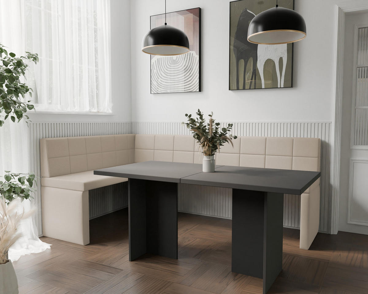 ECKBANK links MELVIN Kunstleder, 142/196 cm Beige - Beige, Holz/Kunststoff (142/196cm) - Idohome
