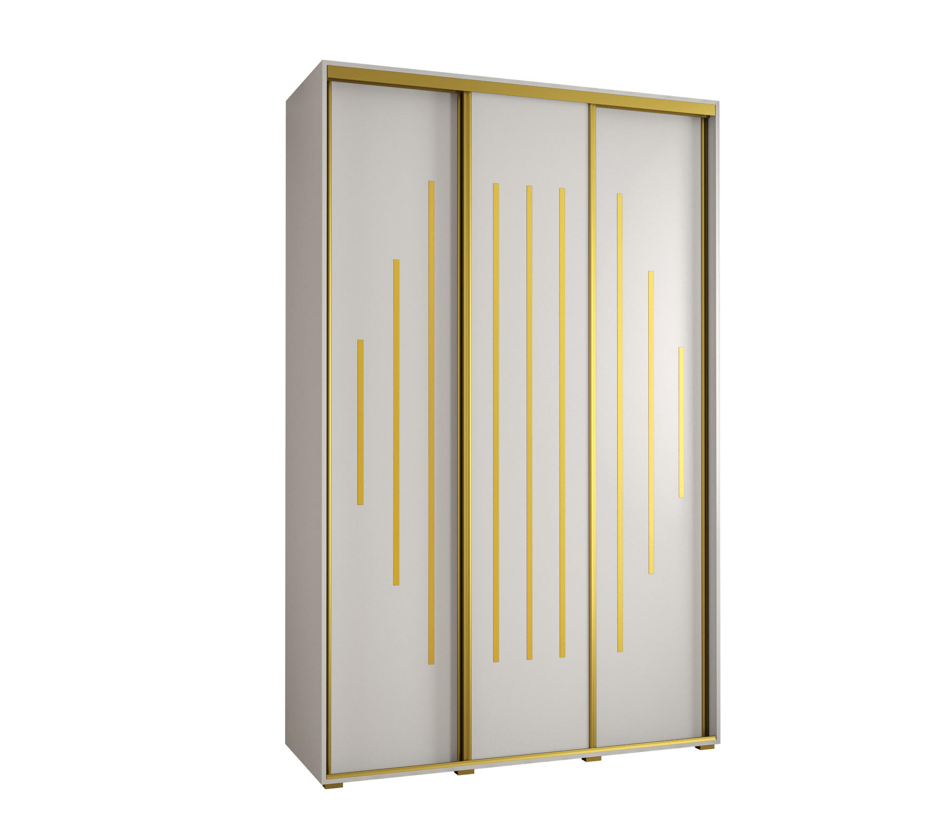 Abiks Möbel SCHWEBETÜRENSCHRANK Weiß, Weiß, Gold 160cm × 60cm × 235cm
