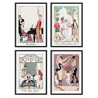 POSTER Set mit 4 JahrgangBettwäsche eingestellt vom Künstler George Barbier A3 Rahmenlos - Klar, Papier (29.7/3cm) - Nacnic