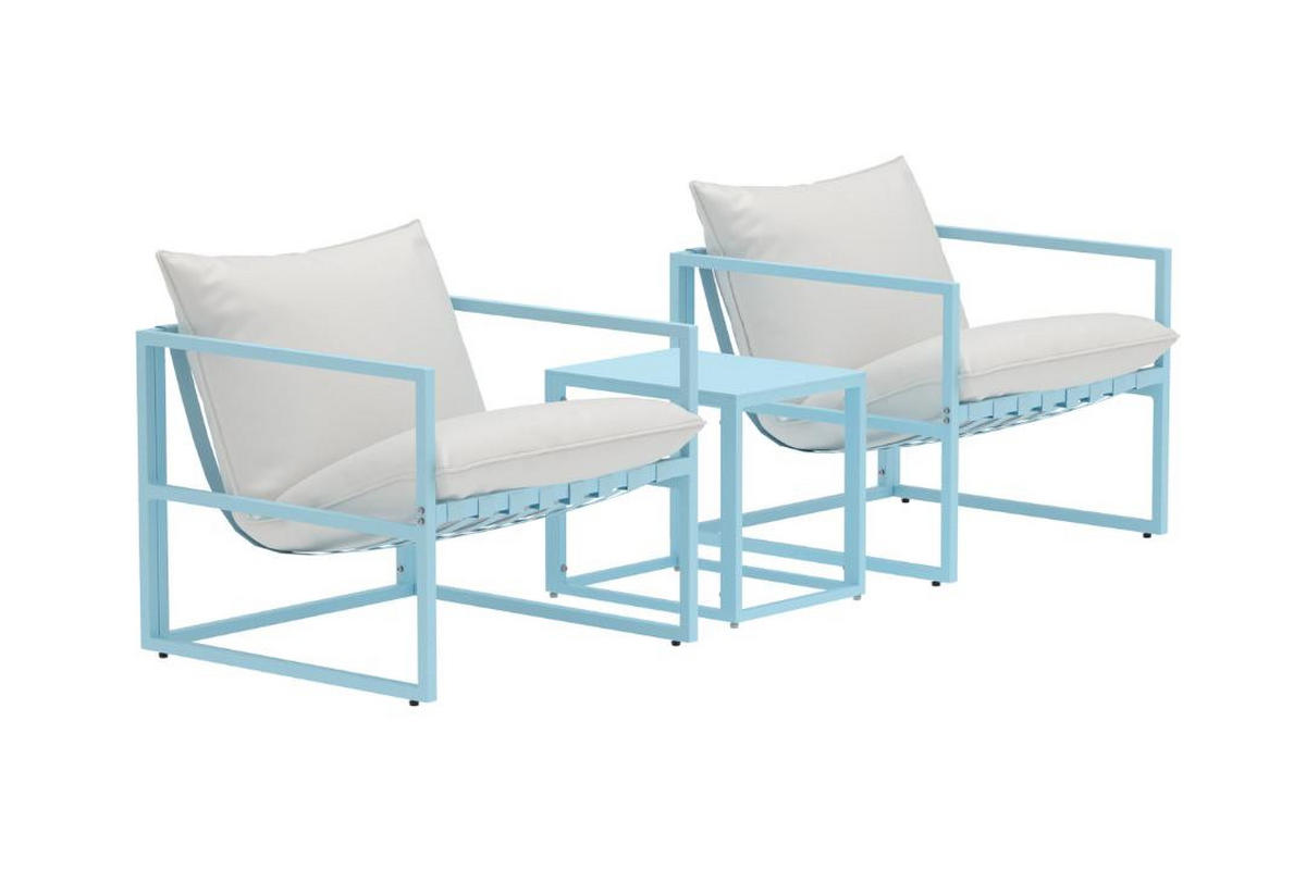 LOUNGE-SET, Messina, Hellblau, Stahl, 40 x 50 x 45 cm, 3-teilig - Hellblau, Metall - ebuy24