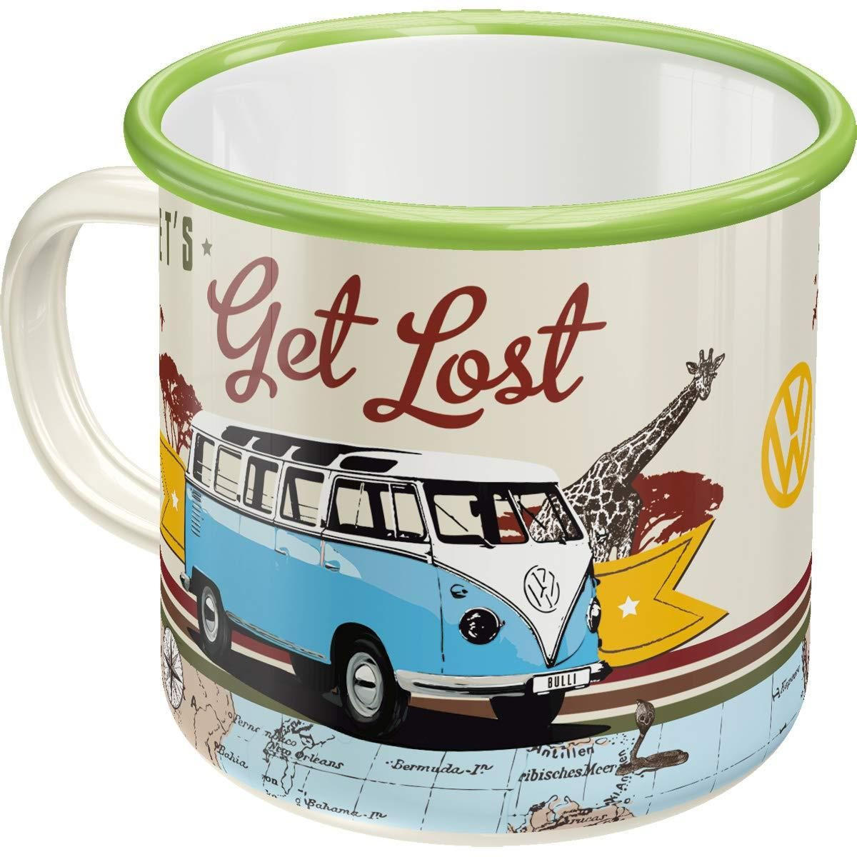 EMAILLE-BECHER 360 ml Volkswagen VW Bulli Let's Get Lost - Limette/Weiß, Metall (0.36L) - Nostalgic-Art