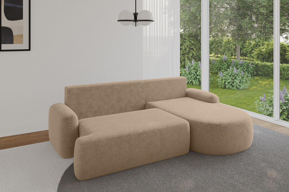 ECKSOFA mit Schlaffunktion und Bettkasten LIRA-L - 264x172x89 Beige - Beige, Holzwerkstoff/Textil (172/264cm) - ALTDECOR
