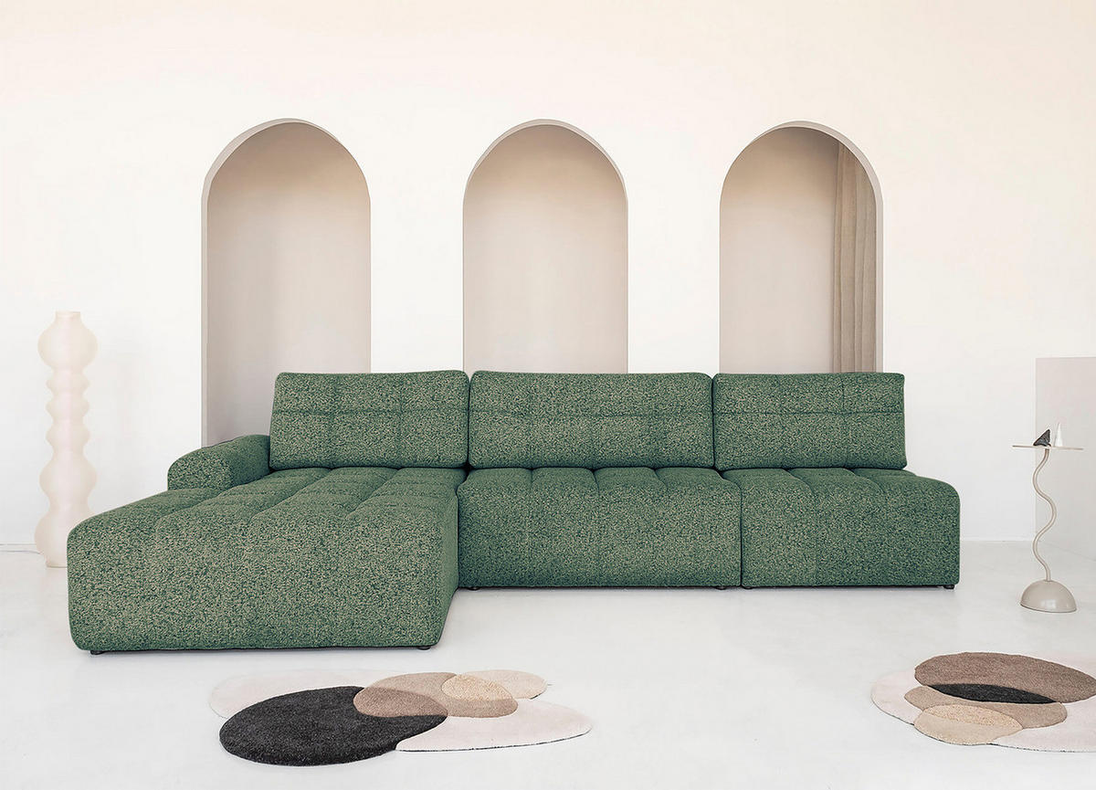 ECKSOFA mit Schlaffunktion - Strukturstoff - Türkis/Beige, Kunststoff/Textil (338/184cm) - home24