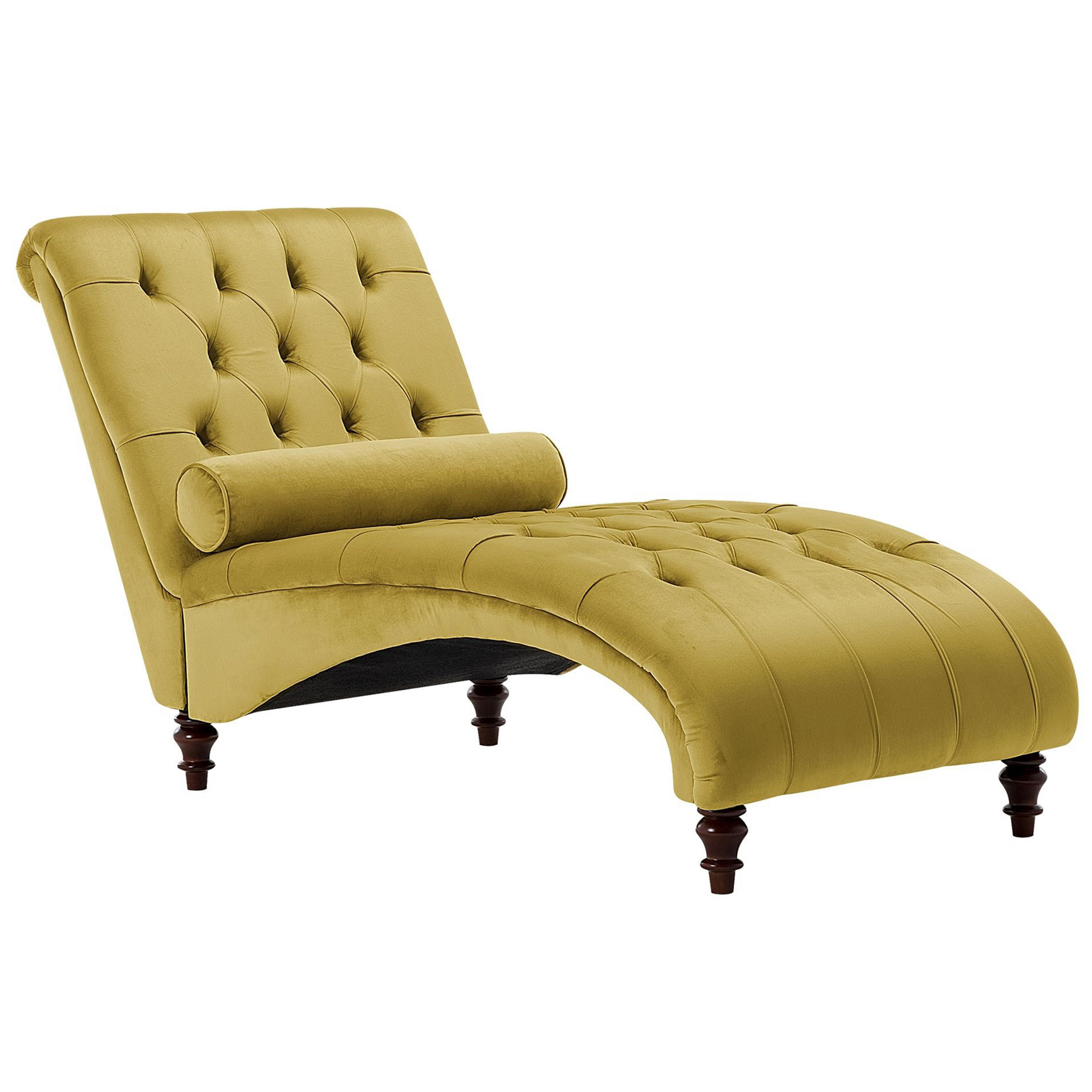 CHAISELONGUE Samtstoff senfgelb Muret - Dunkelbraun/Gelb, Textil (163/87/72cm) - Beliani