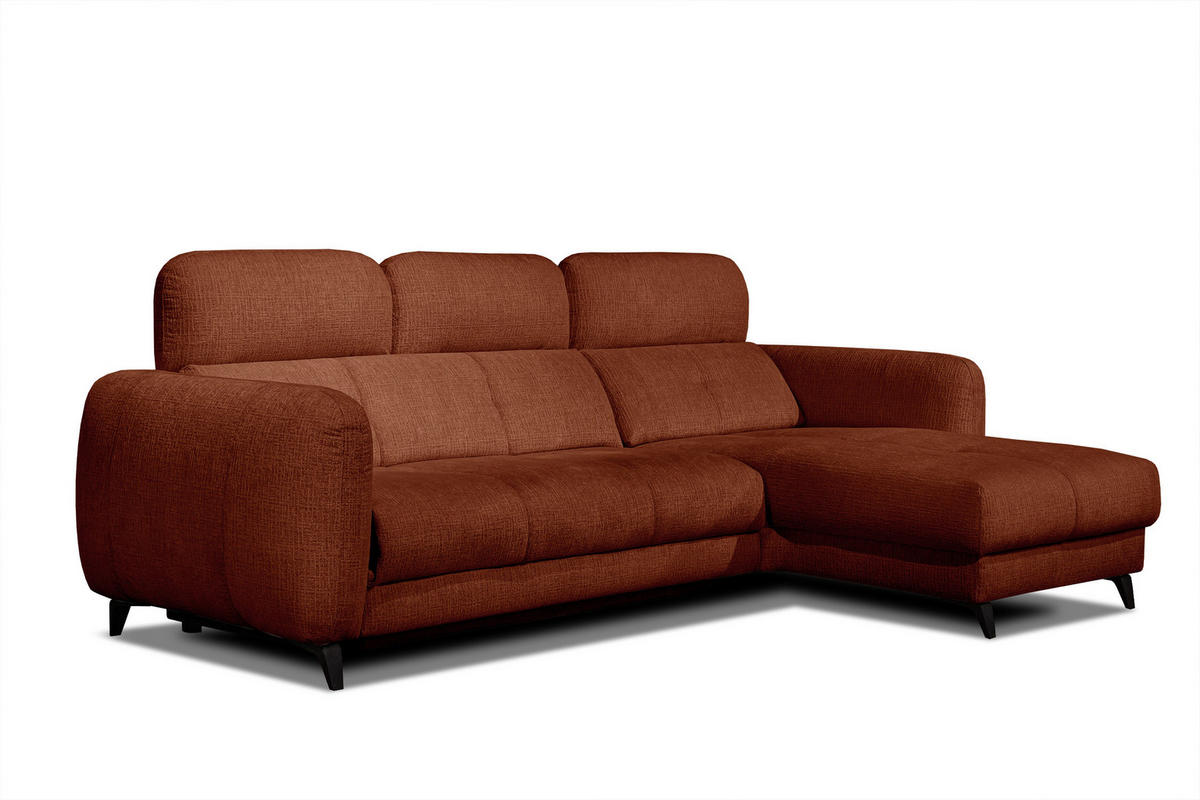 ECKSOFA SVEN 3-Sitzer, 1 Relax XL, verstellbare Kopfstützen, rot - Rot/Schwarz, Holzwerkstoff/Textil (256/163cm) - Courtois Laville