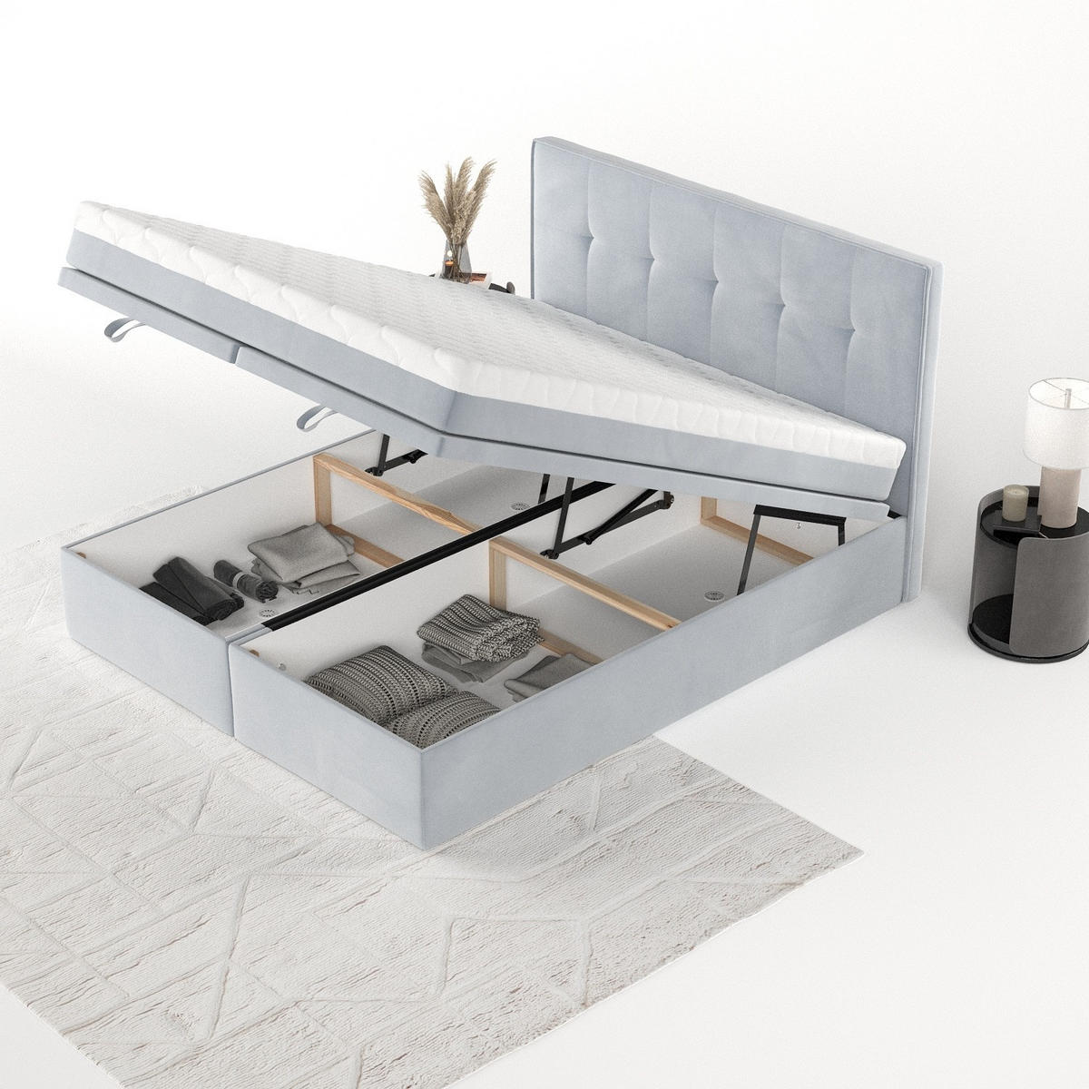 BOXBETT Arivo 200/200 cm Hellgrau im Paros Stoff - Hellgrau/Schwarz, Holz/Holzwerkstoff (200/200cm) - AltaBeds