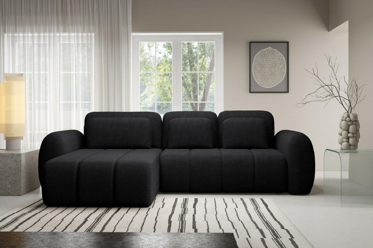 ECKSOFA mit Schlaffunktion Premium Schwarz - Schwarz, Holz/Holzwerkstoff (304/190cm) - Furnisell