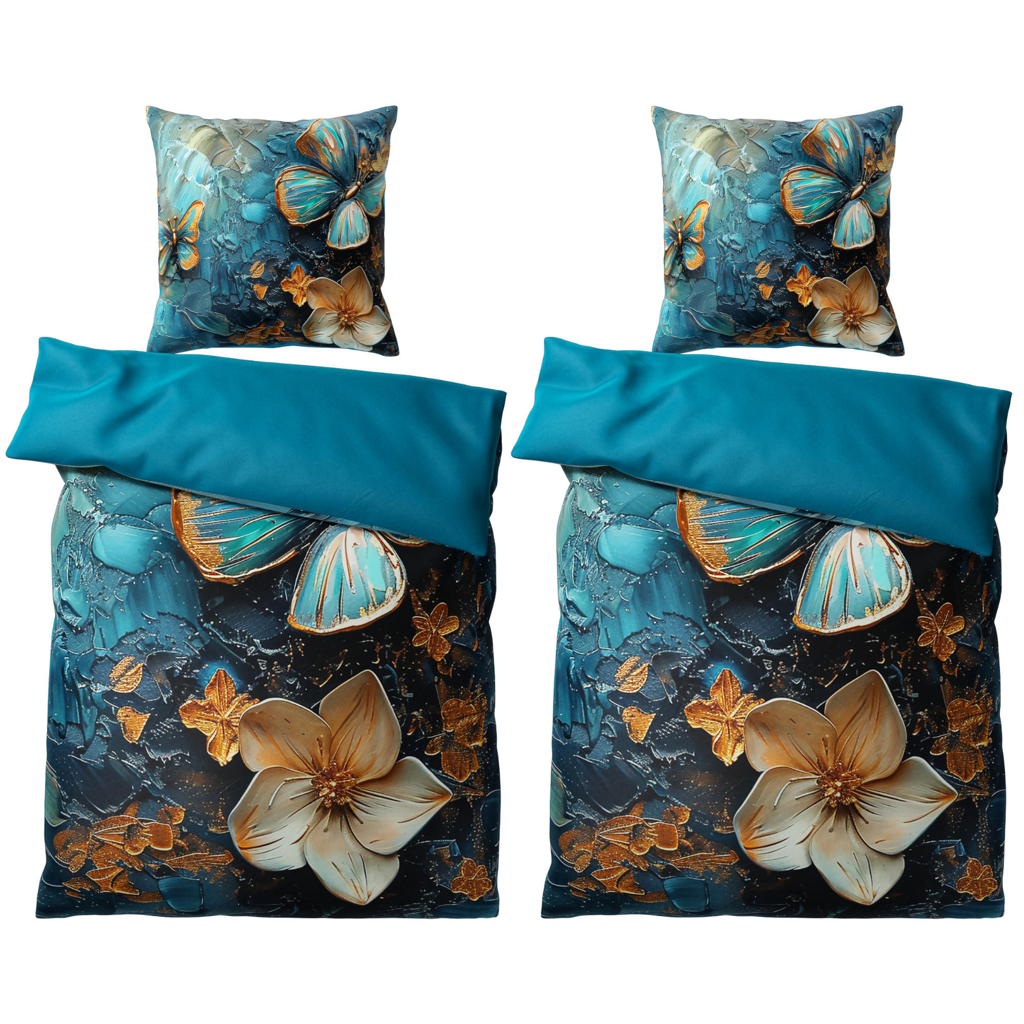 BETTWÄSCHE 4-teilig Mariposa - Blau, Naturmaterialien (135/200cm) - Sanilo