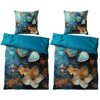 BETTWÄSCHE 4-teilig Mariposa - Blau, Naturmaterialien (135/200cm) - Sanilo