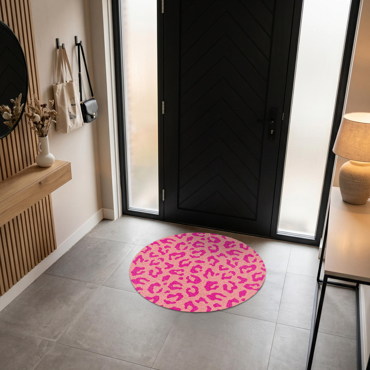 ROHOŽKA Potisk pantera - Růžová - Zvířecí potisk - Minimalistická 90x90 cm - růžová, textil/umělá hmota (90/0.4cm) - MuchoWow