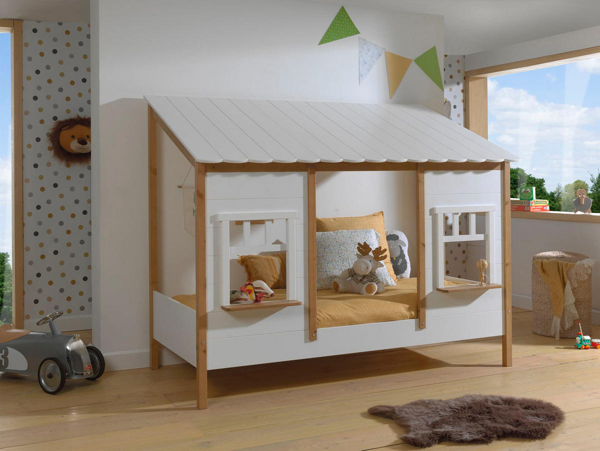 LANDHAUSBETT Kamilah 214x174x105 aus Massivholz+MDF in Oak/Weiß - Weiß, Holz (90/200cm) - 58aufmkessel