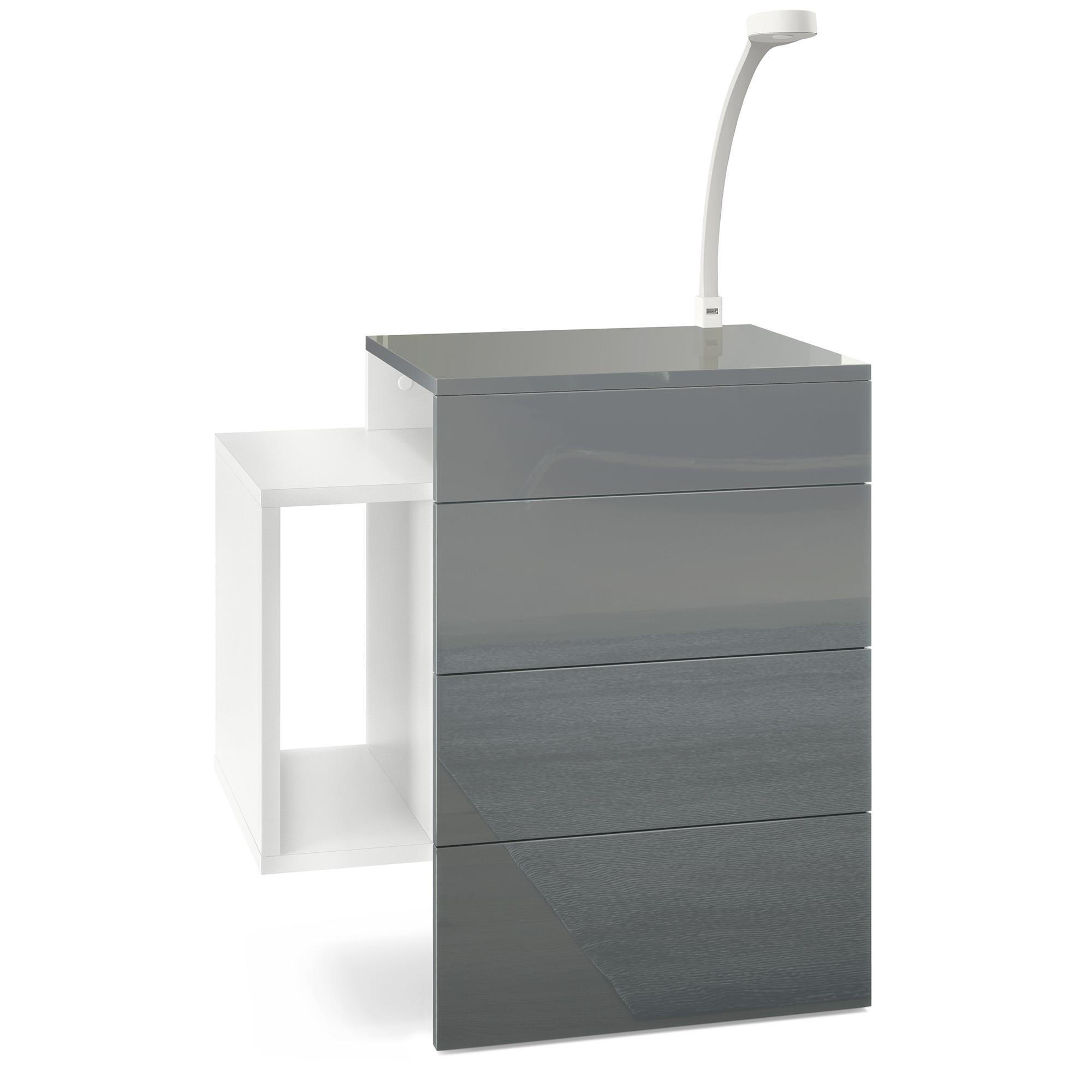 NACHTTISCH Queens Front in Grau Hochglanz - Grau, Holzwerkstoff (60/63/36cm) - Vladon