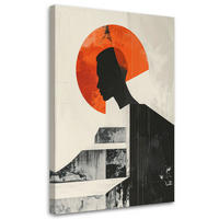 BILD auf Leinwand, Minimalistische Silhouette eines Mannes mit einer orangefarbenen Sonne - Orange, Textil (60/90cm) - Feeby