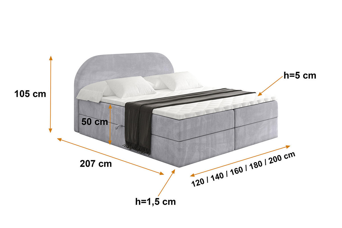 BOXBETT mit Matratze H3 und Lattenrost - NOX - 120x200 - Grau Monolith - Grau, Holzwerkstoff/Kunststoff (120/200cm) - ALTDECOR