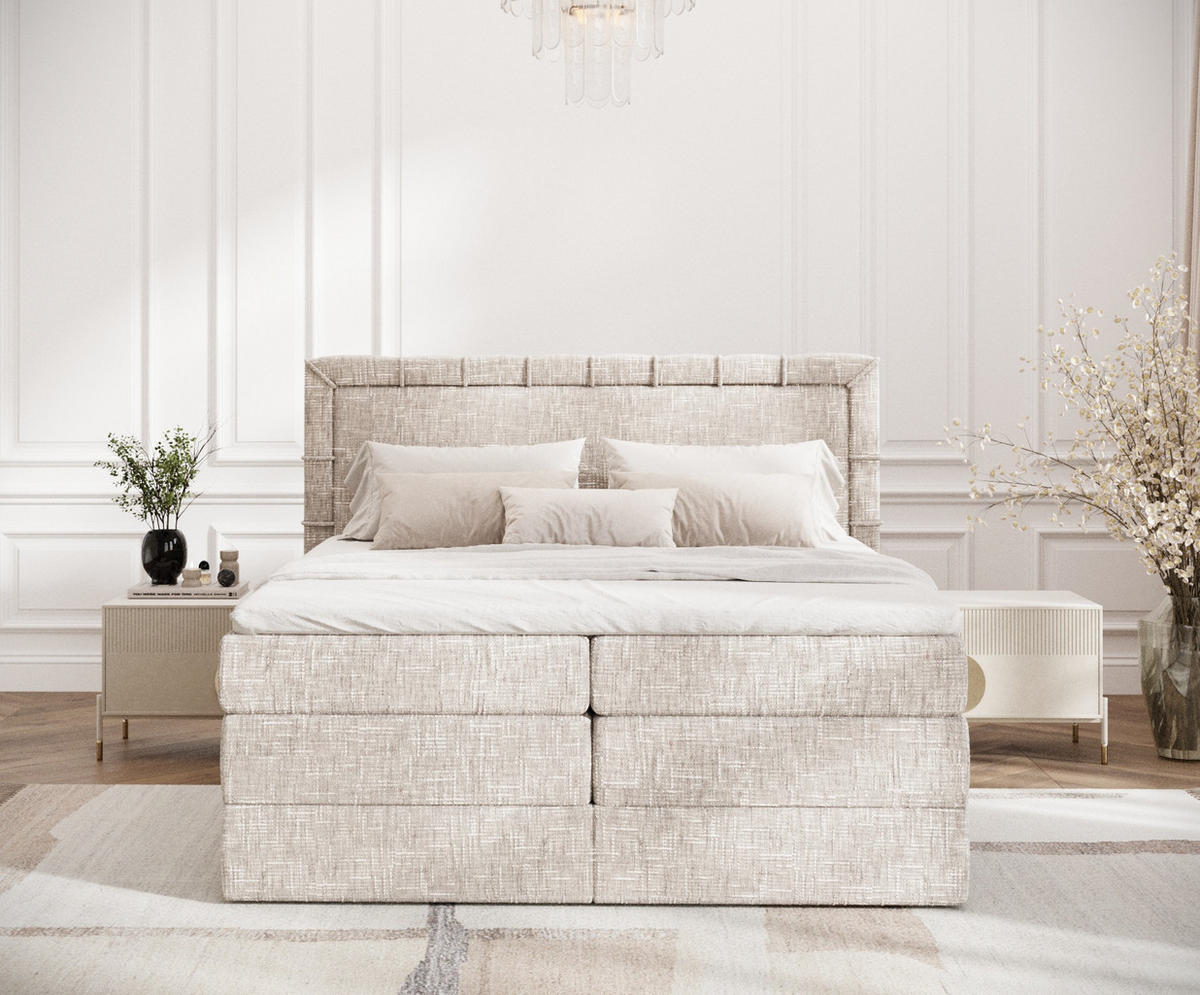 BOXSPRINGBETT Rosabel Creme 140/200 cm mit Matratze und Topper - Creme/Schwarz, Holz/Holzwerkstoff (140/200cm) - Maison de Reve