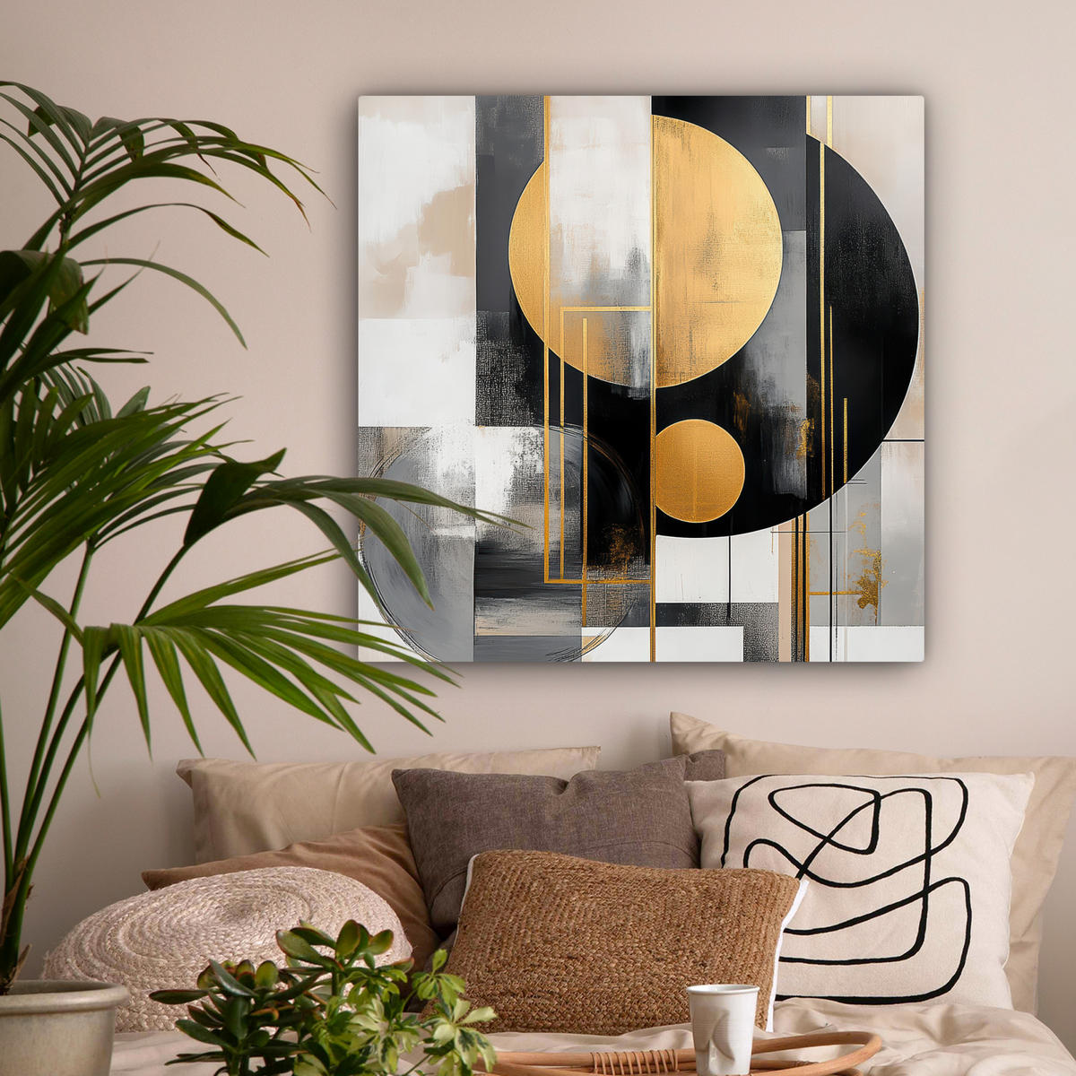 LEINWANDBILD Abstrakt - Gold - Silber - Formen - Ästhetisch - Modern Deko Groß 90x90 cm - Goldfarben, Textil (90/90cm) - MuchoWow