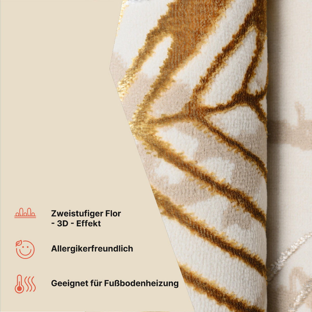 TEPPICH GOLDEN Creme Braun 250/300 cm - Braun, Kunststoff (250/300cm) - Tapiso