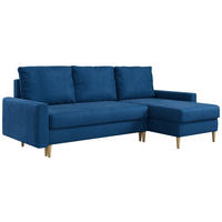 ECKSOFA Lang Velvet Dunkelblau - Dunkelblau/Braun, Holz/Textil (220/140cm) - MKS
