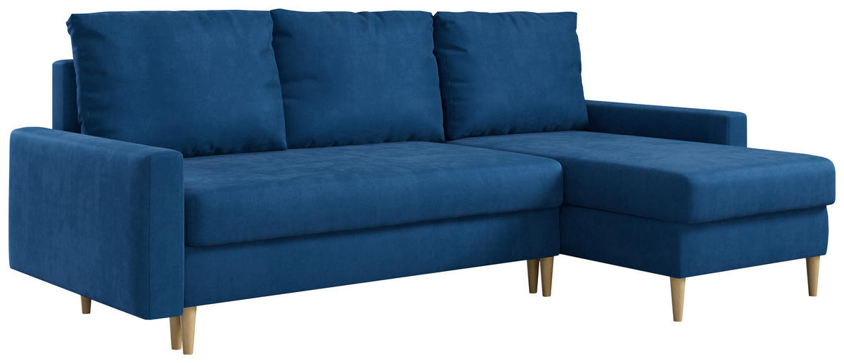 ECKSOFA Lang Velvet Dunkelblau - Dunkelblau/Braun, Holz/Textil (220/140cm) - MKS