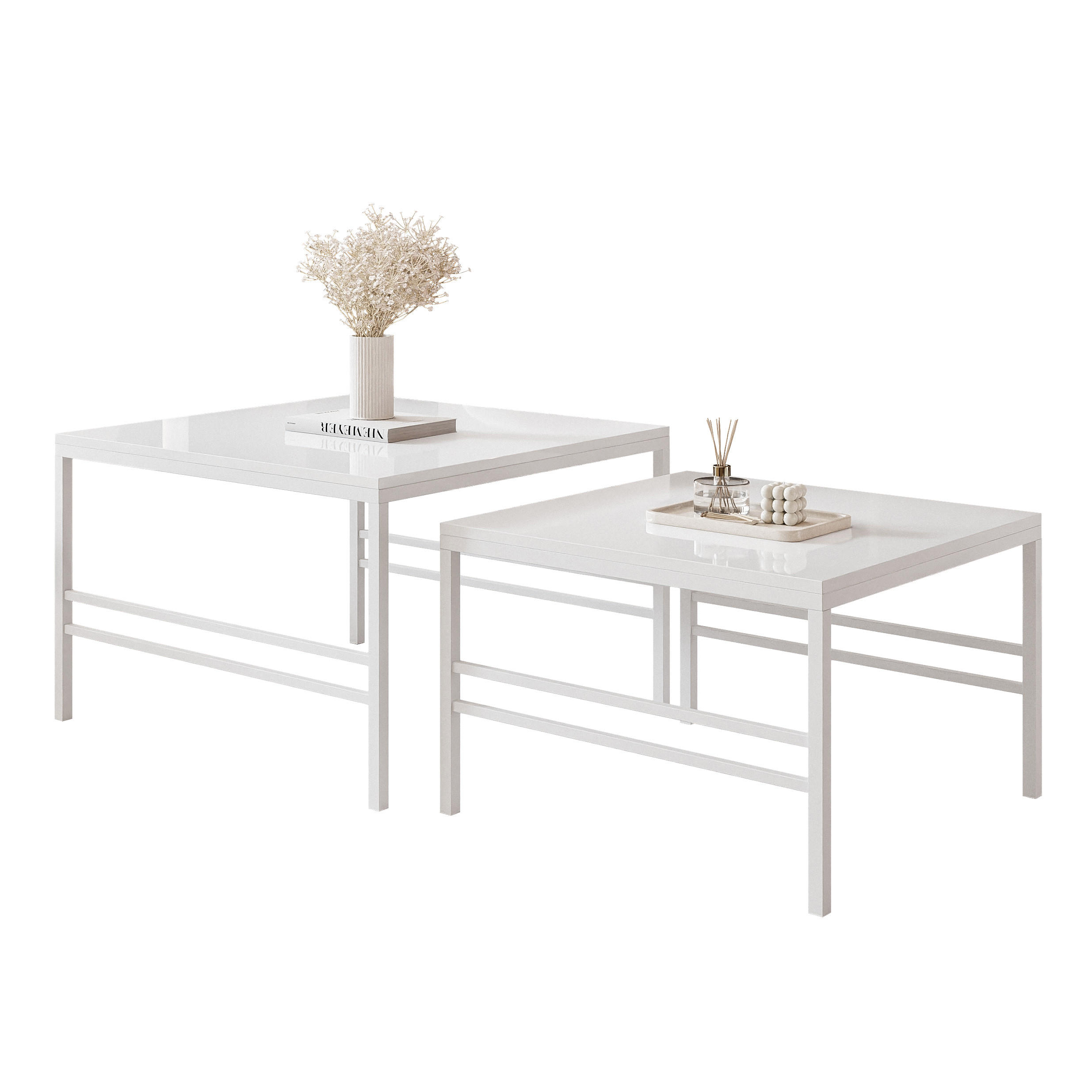 COUCHTISCH Weiße Glanz Weiße Rahme - Weiß Hochglanz/Weiß, Holzwerkstoff (70/70/46cm) - Idohome