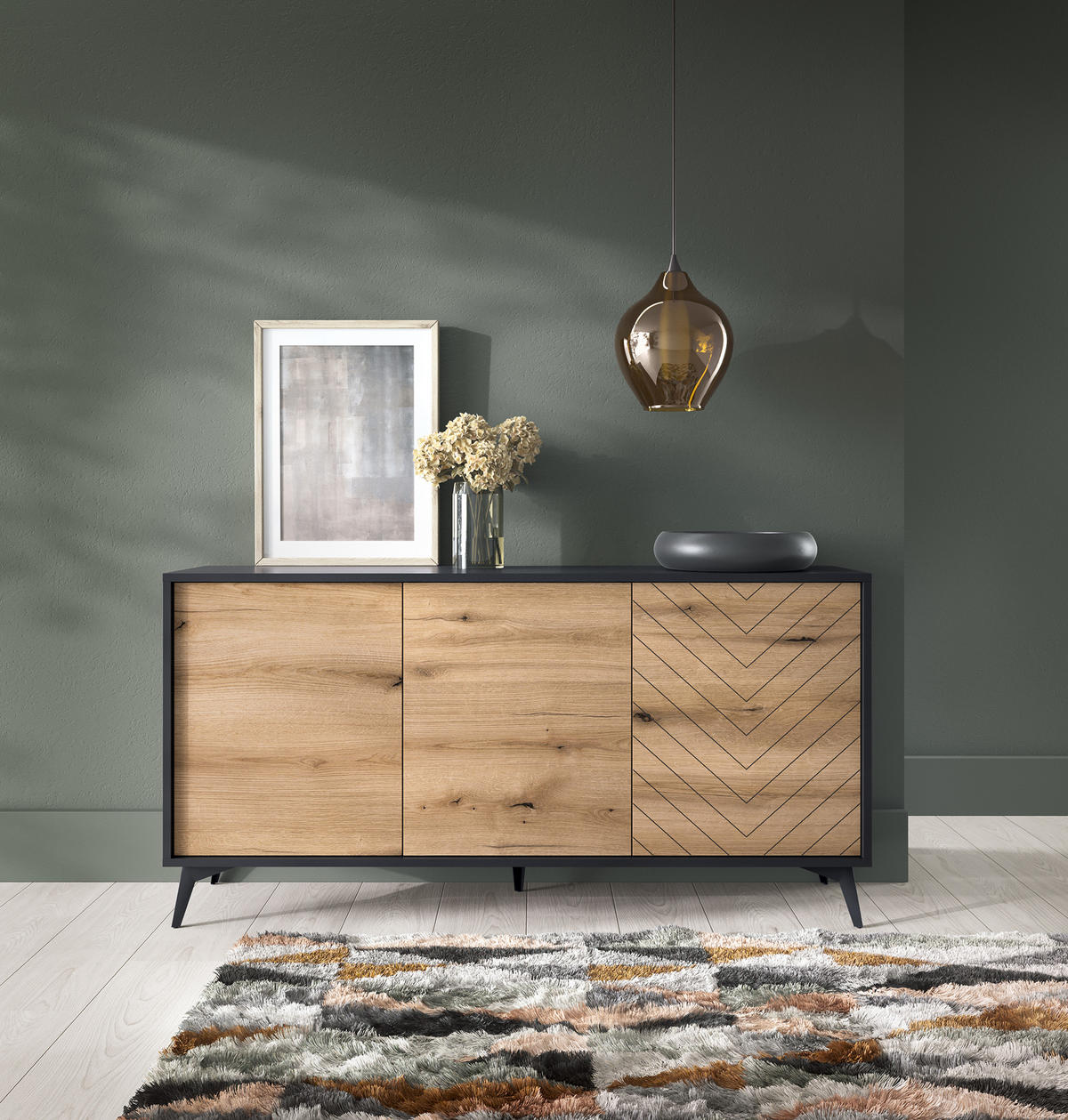 SIDEBOARD Diamond Eiche Evoke - Eichefarben/Schwarz, Holzwerkstoff (154/77/39cm) - Bettso