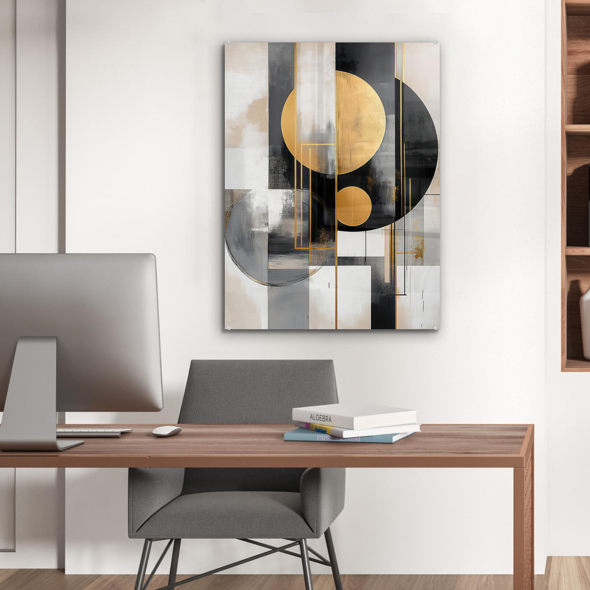 ACRYLGLASBILD Abstrakt - Gold - Silber - Formen - Ästhetisch - Modern 60x80 cm - Goldfarben, Glas (60/80cm) - MuchoWow
