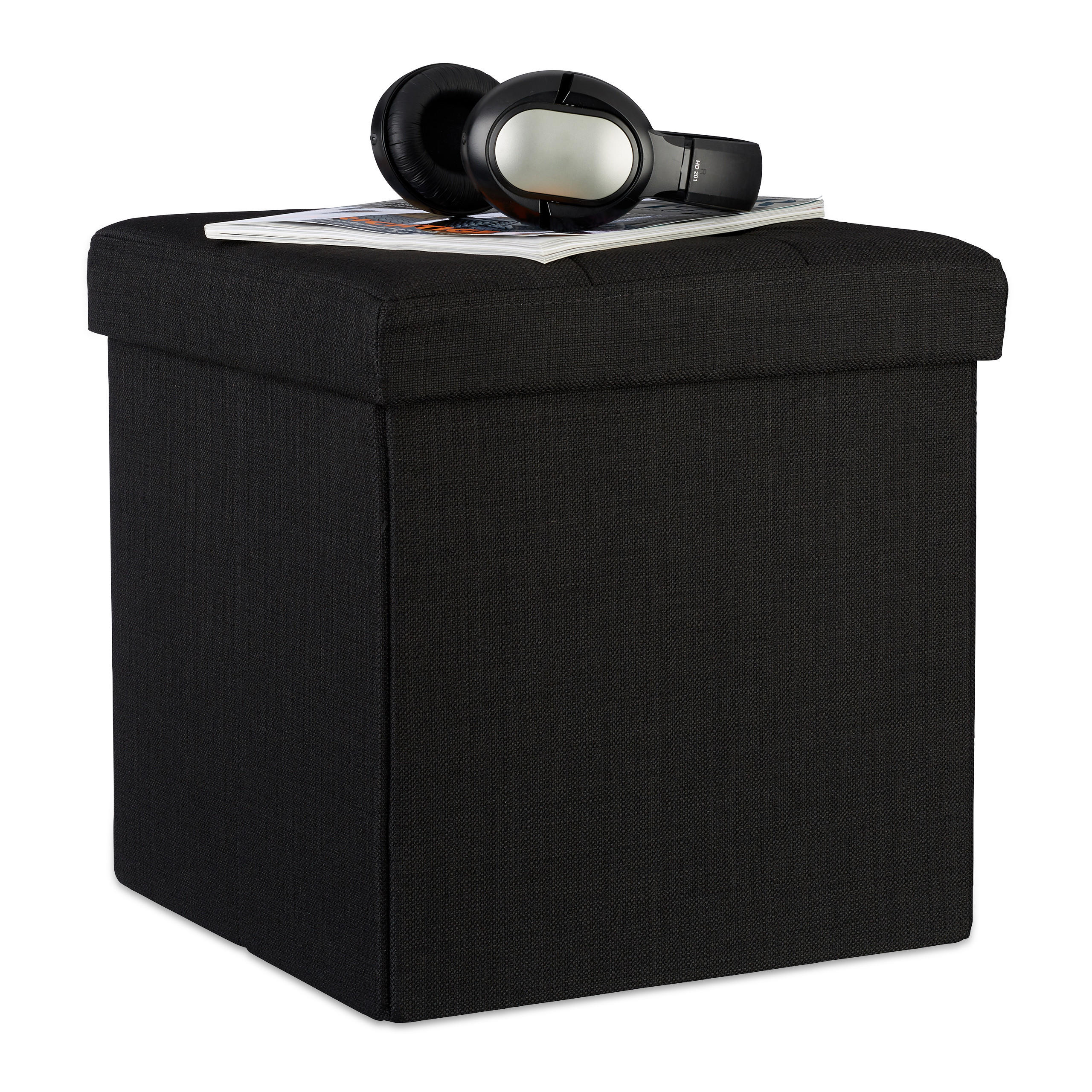 FALTBARER Sitzhocker - Schwarz, Holzwerkstoff/Textil (38/38/38cm) - Relaxdays